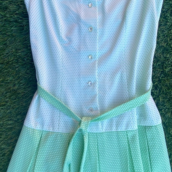 Vintage green & white polka dot drop waist dress-homemade so no tag-approx Sz-L - Picture 3 of 7